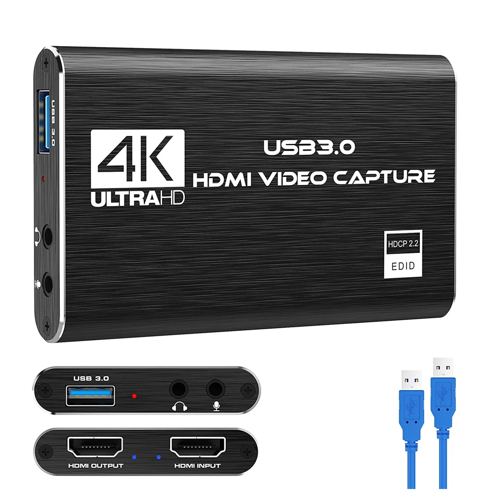 

4K Audio Video Capture Card, USB 3.0 HDMI Video Capture Device, Full HD 1080P for Game Recording, Live Streaming Broadcasting