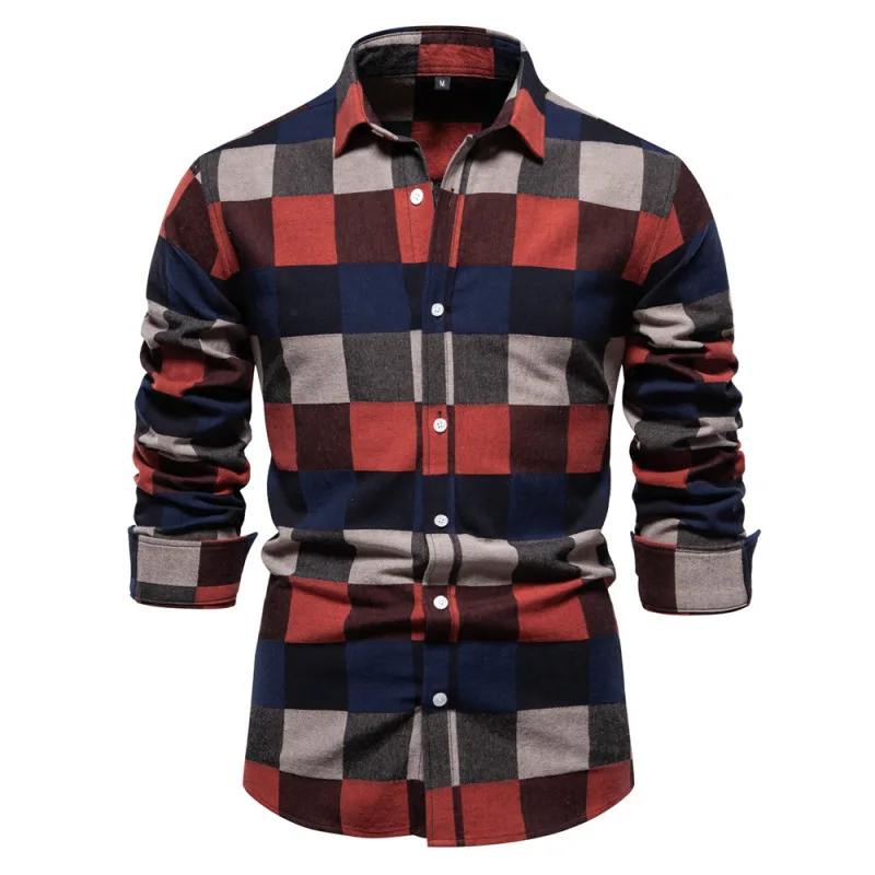 

2023 Autumn New Men's Business Fashion Checkered Long Sleeved Shirt