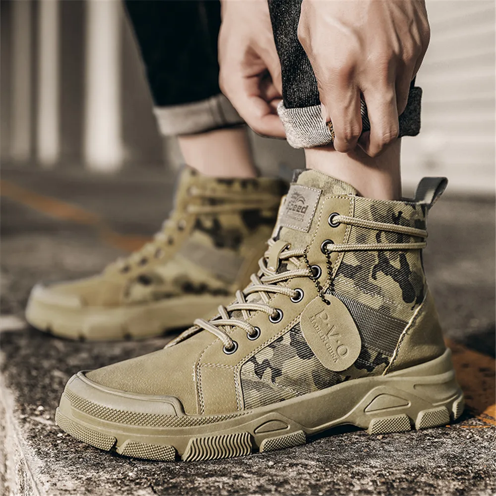 Brand Mens Hiking Boots Versatile Anti-slip Wear-resistant Soft Bottom Combat Boot Outdoor Breathable Commuting Camouflage Boots