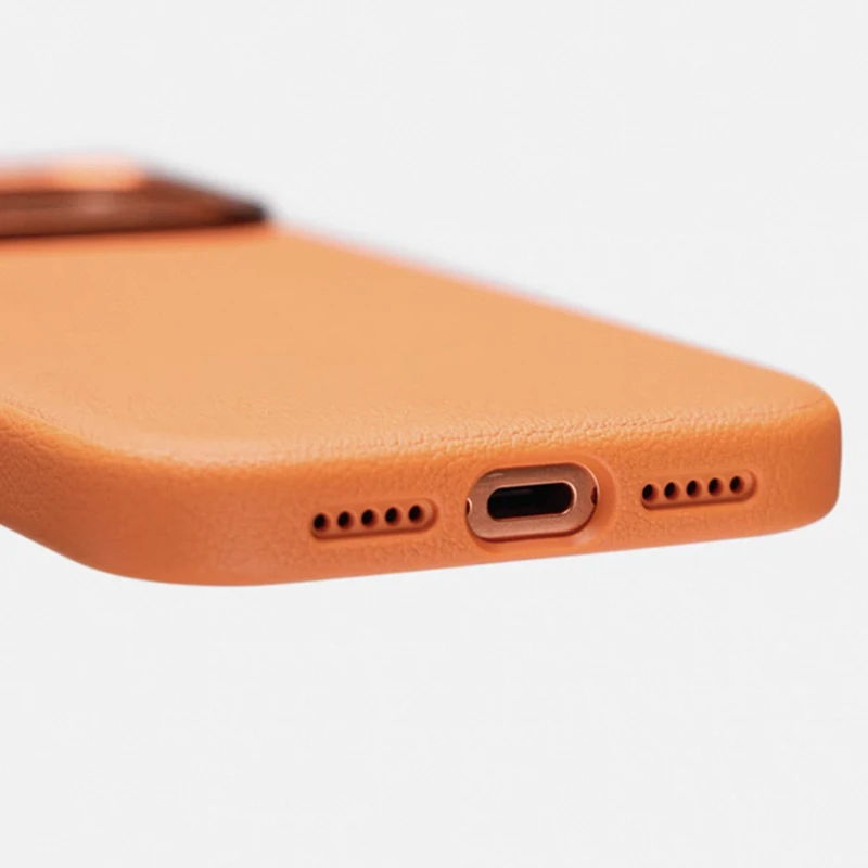 Premium PU Leather Magnetic Phone Case with Alloy Lens for Wireless Charging & Camera Protection