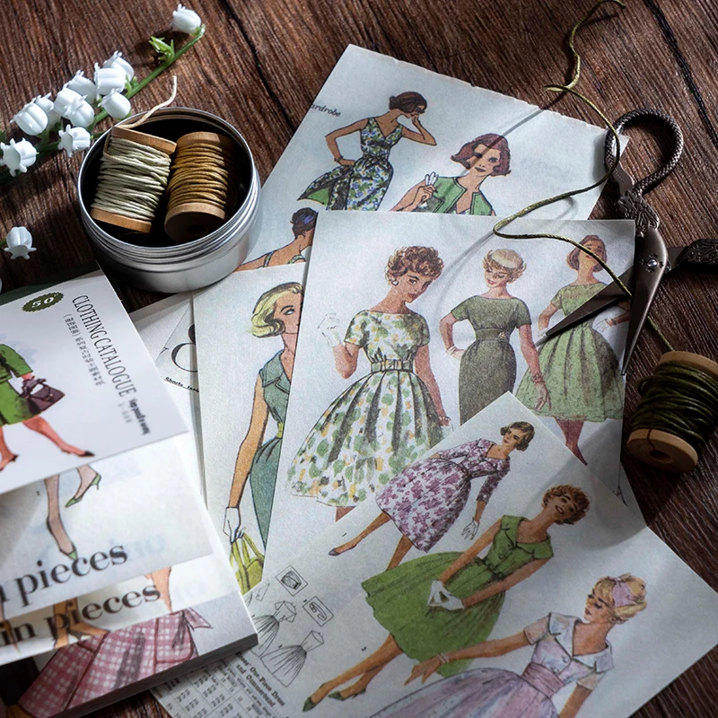 

Journamm 50pcs/pack Fashion Clothing Style Materials Book DIY Scrapbooking Art Collage Stationery Decor Junk Journal Craft Paper