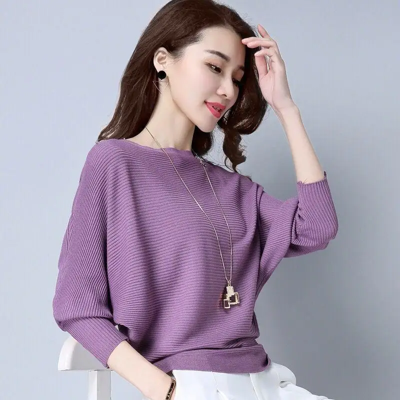 

Fashion Slash Neck Solid Color Batwing Sleeve Sweater Women's Clothing 2022 Autumn New Casual Pullovers All-match Loose Tops