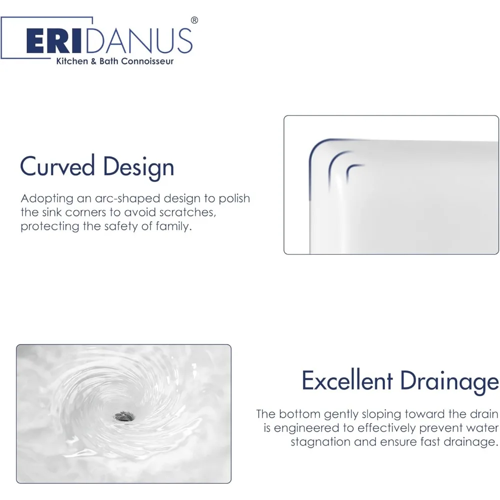 Bathroom Sink Rectangle 43" x 16", Two Hole Vitreous Ceramic Vessel Sink, Countertop & Wall Mount, with Overflow, Glossy White 4