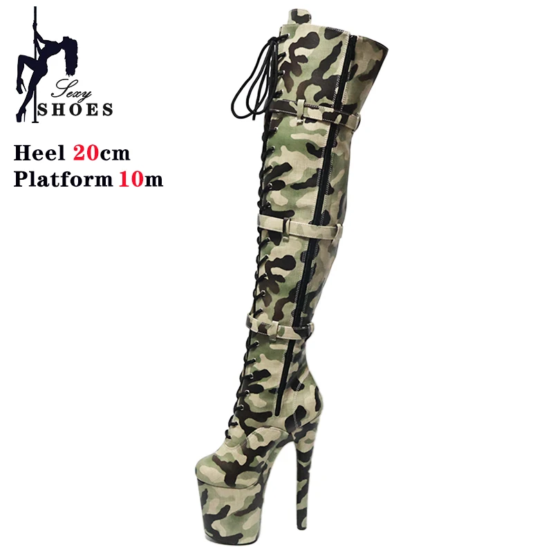 Winter Long Boots for Women 20CM/8Inch Camouflage Sexy Over-the-Knee Boots Pole Dancing Shoes High Boots Large Size Party Shoes