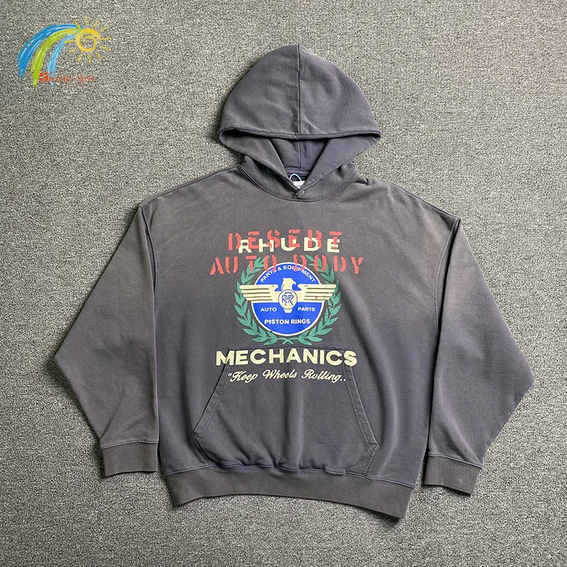 

Best Quality Heavy Fabric 100% Cotton Pullovers Hooded Men Women Oversized Vintage Washed Grey Coffee RHUDE Hoodie Inside Tags