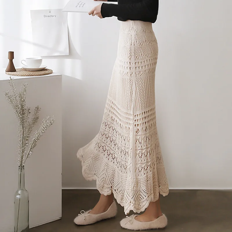 Jupe Longue En Coton Crochet Rose Fuchsia - Taille L - Style Maxi