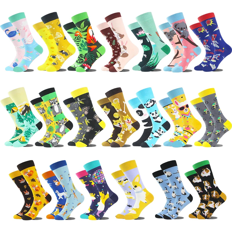 

AB Happy Crew Socks Women Men Funny Panda Fox Pug Sox Colorful Cat Rabbit Raccoon Sokken Divertidos Unisex Chaussette