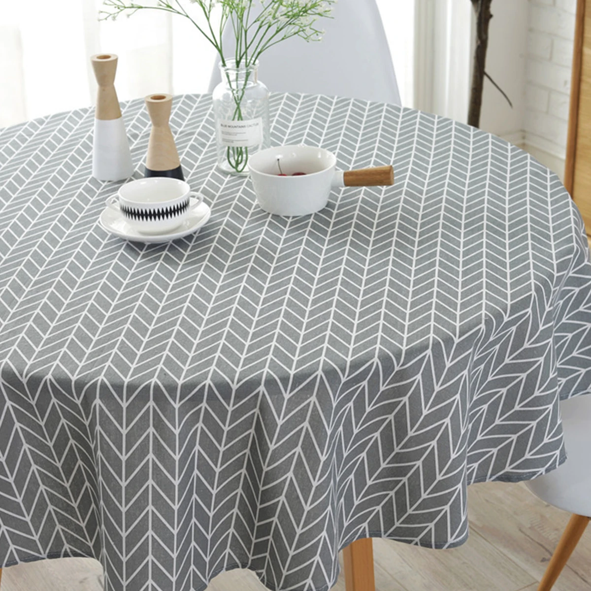 Washable Round Tablecloth Cotton Blend Table Cover