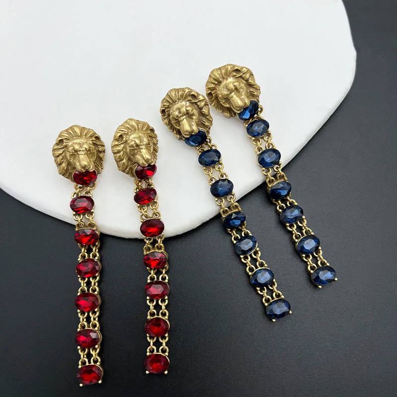 

Vintage court jewel Lion head chain earrings for women