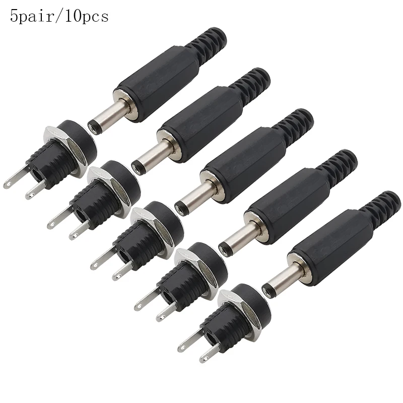 DC Power Supply Male Plug Female Jack Panel Mount Solder Wire Connector 5.5x2.1mm 5Pairs 5.5 * 2.1mm DC Plug Socket Connector wire connector