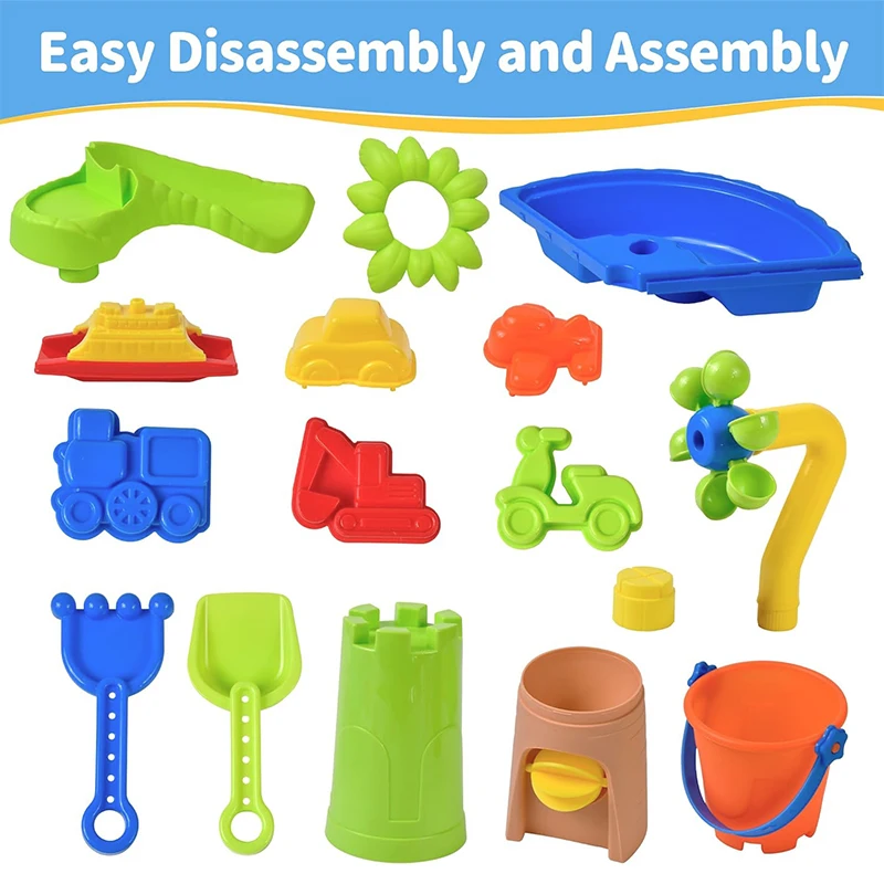 Kids Sand Water Table for Toddlers Age 1-3, 22PCS 3 in 1 Beach Summer Toys Sandbox Table for Outdoor Activity 5