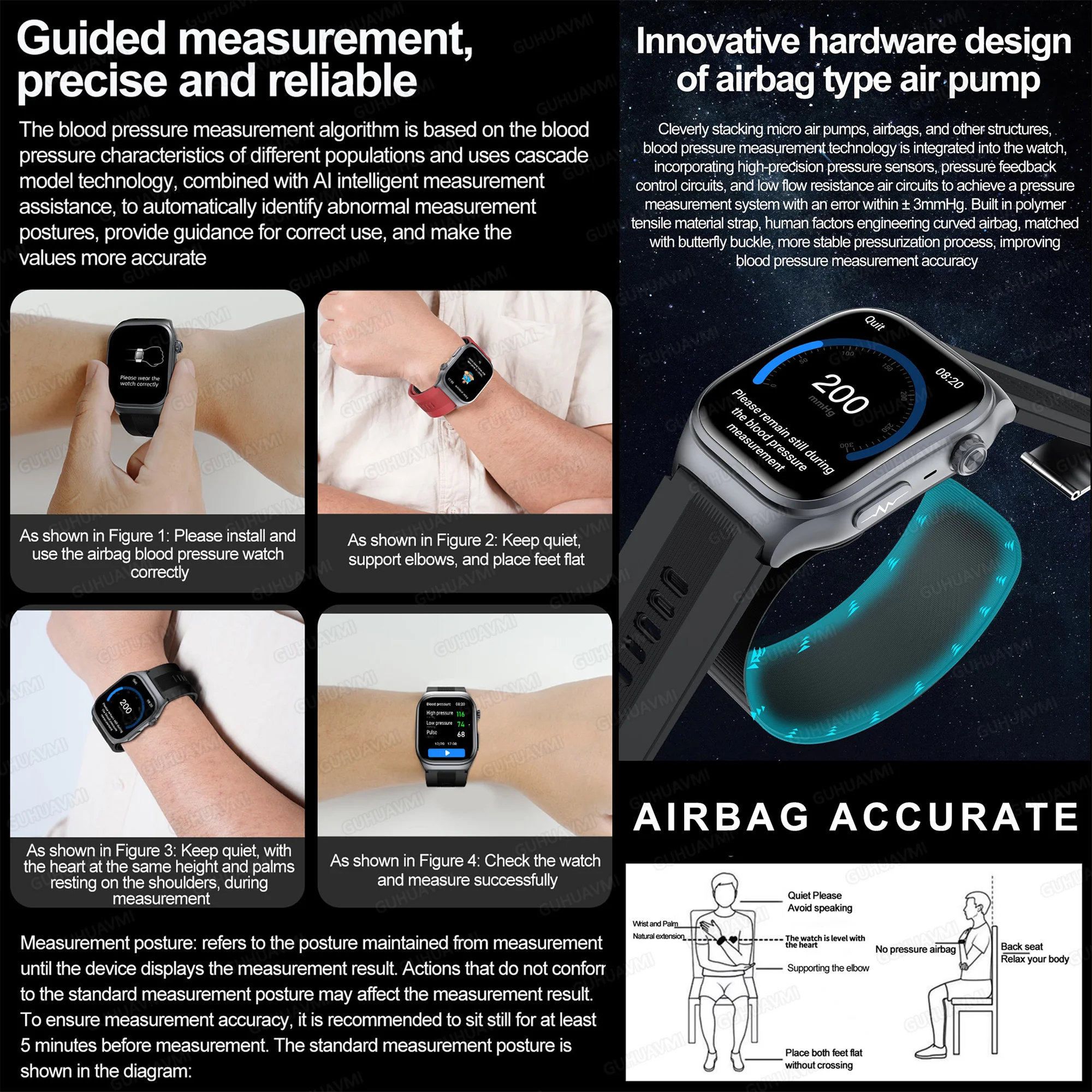 2025 New Health Nursing Air pump airbag Blood pressure Measure Smart Watch Men Women ECG+PPG Blood Fat Uric acid NFC Smartwatchs 3