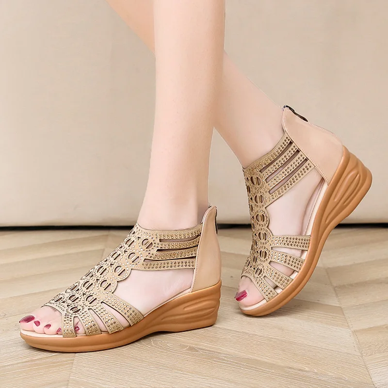 New Fashion Wedge Sandals Women Summer Shoes Elegant Ladies Rome Sandals Brand Female Sandalias Black Wedge Heels