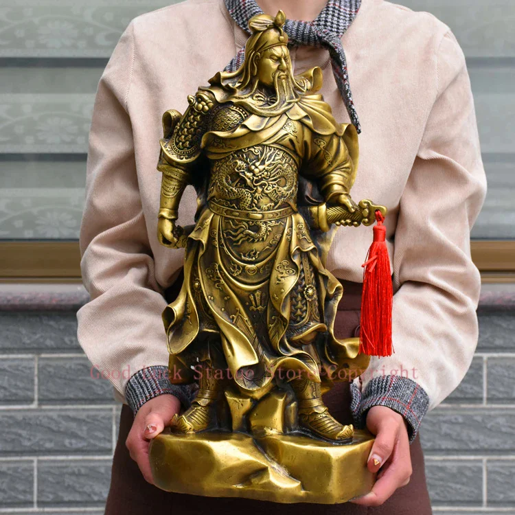 

47CM large HOME Company business efficacious Protection # The God of wealth GUAN GONG Guandi dragon FENG SHUI brass statue