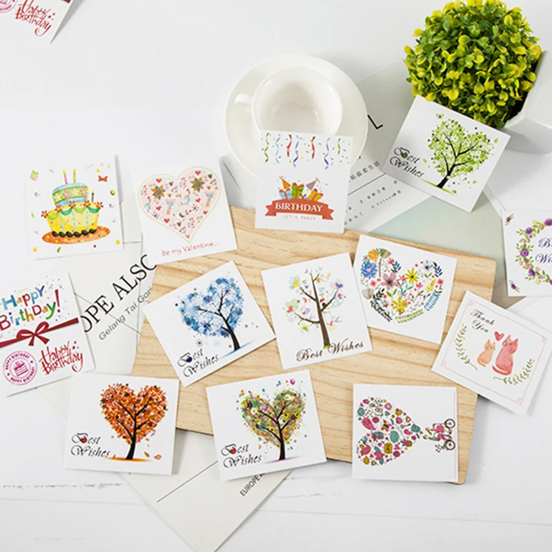 50Pcs Gift Card Best Wishes Colorful Love Tree Birthday Greeting Cards Christmas Wedding Party Postcard Small Business Supplies