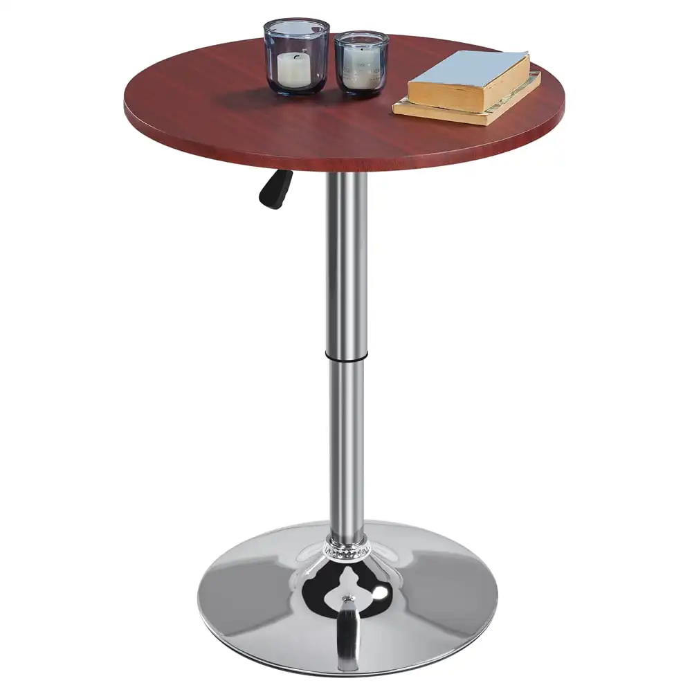 

Easyfashion Adjustable Round Swivel Bar Table for Bistro Cafe, Brown Top
