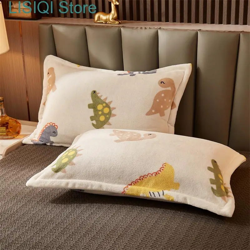 

New 2pcs Set Velvet Pillowcase for Bed Room Decorative Luxury Hairy Winter Pillow Cover Warm and Soft Cartoon Flowers Queen Size