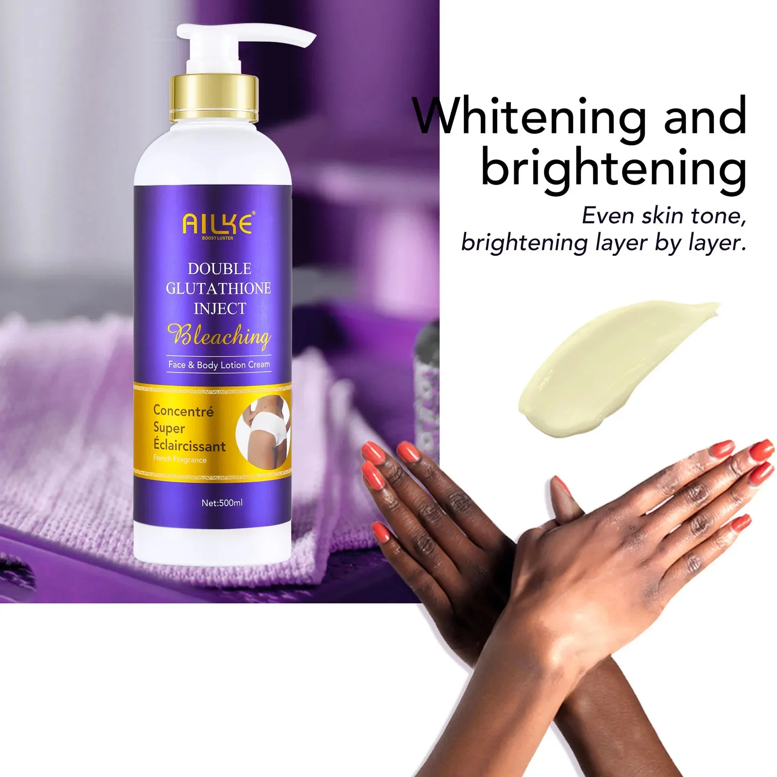 Ailke Glossy Whitening and Whitening Body lotion, containing glutathione collagen, deep moisturizing and smooth grease cream 2