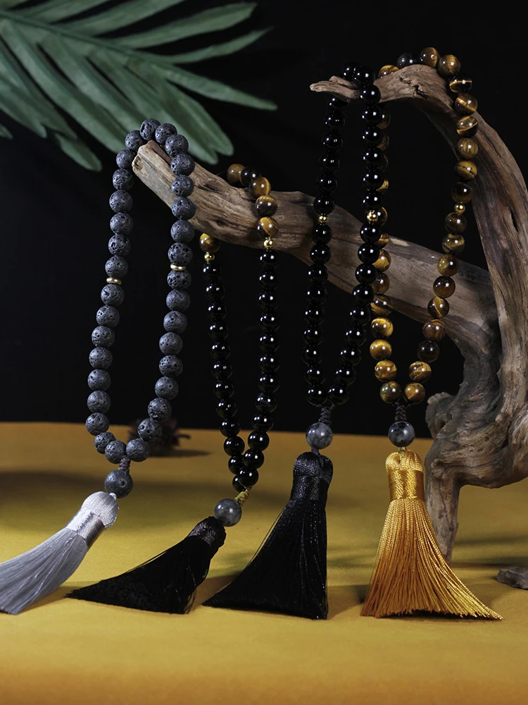 

Natural Stone beads muslim 33 Bracelet,8mm black agate and tiger eye stone bracelet with tassels,Bracelet for prayer,wholesale