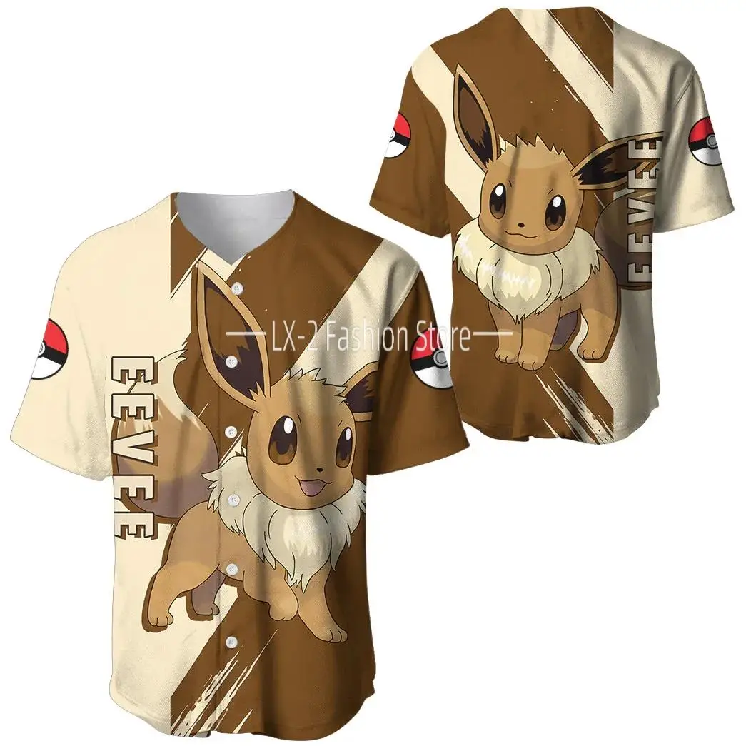 

Бейсбольная Футболка Pokemon Eevee, мужская и женская спортивная футболка с коротким рукавом, модная Бейсбольная Футболка Pikachu PKM