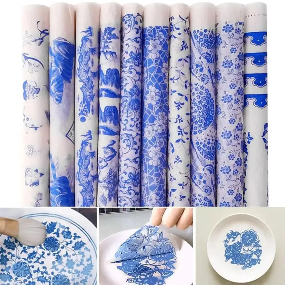 54x37cm Pottery Clay Transfer Paper Multipurpose Colorful Blue and White Porcelain Decal Paper DIY Cartoon