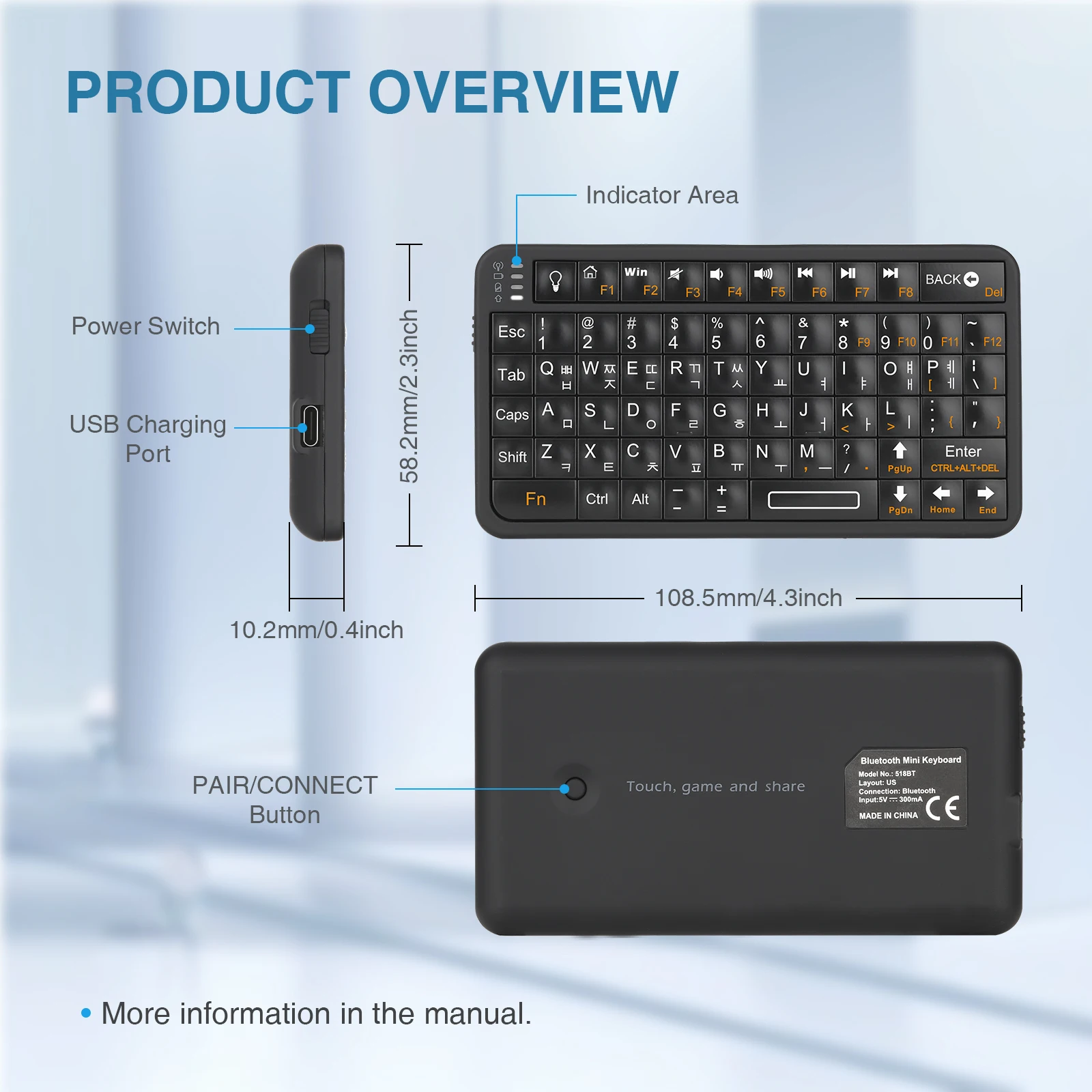 Slim Wireless Bluetooth Keyboard with Rechargeable Battery - Multilingual Layout