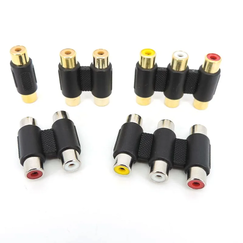 

1pcs Audio Video Connector RCA 2rca 3rca female to RCA 2rca 3rca female AV Coupler gold plated adapter plug Socket Converter