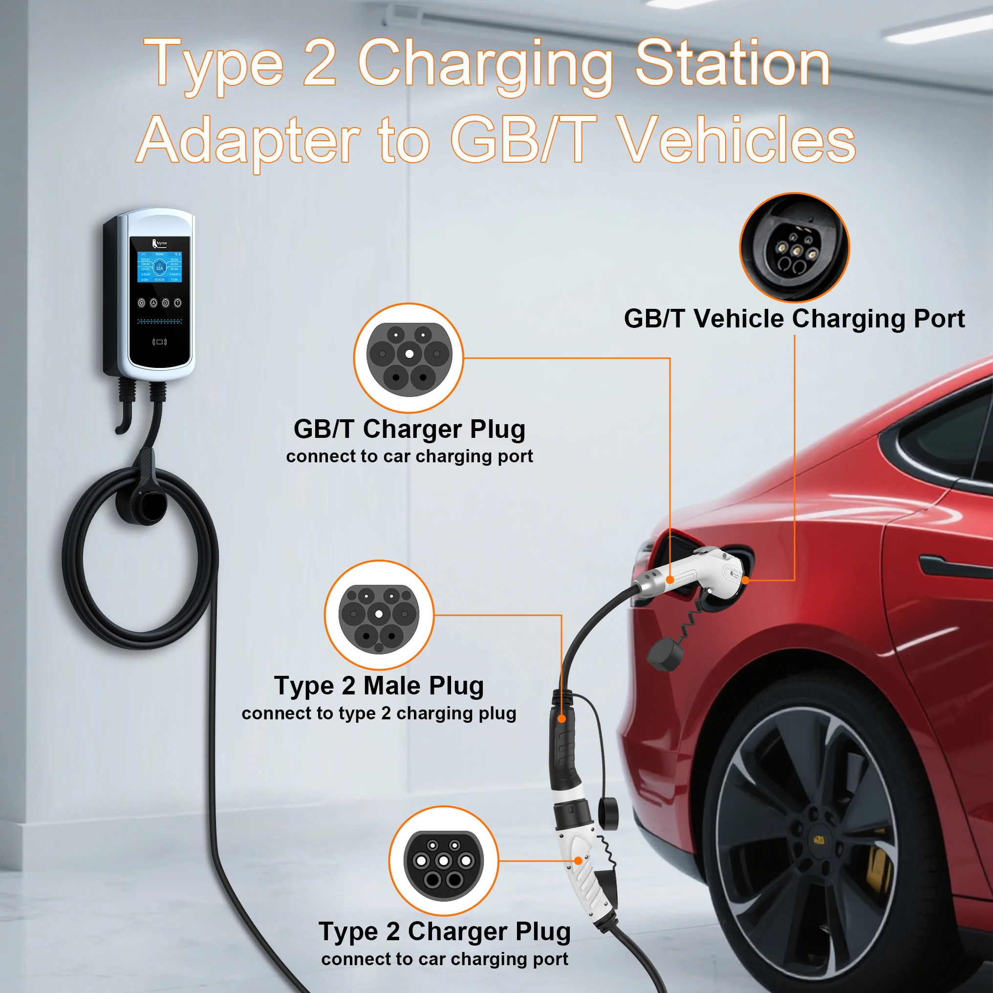 Feyree Electric Vehicle Charging Gun 16A32A Ac Charging Pile Adapter for Slow Charging at Home