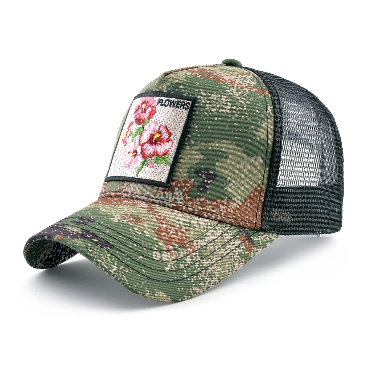 Camouflage Trucker Cap mit Stickerei Löwe Patch Snapback Baseball Cap für Männer Frauen verstellbare Mesh Visier Hut – Detail 1