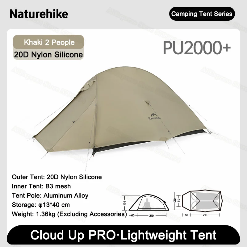 Naturehike-cloud up 2 pro軽量テント,1.36kg,防水,アウトドア