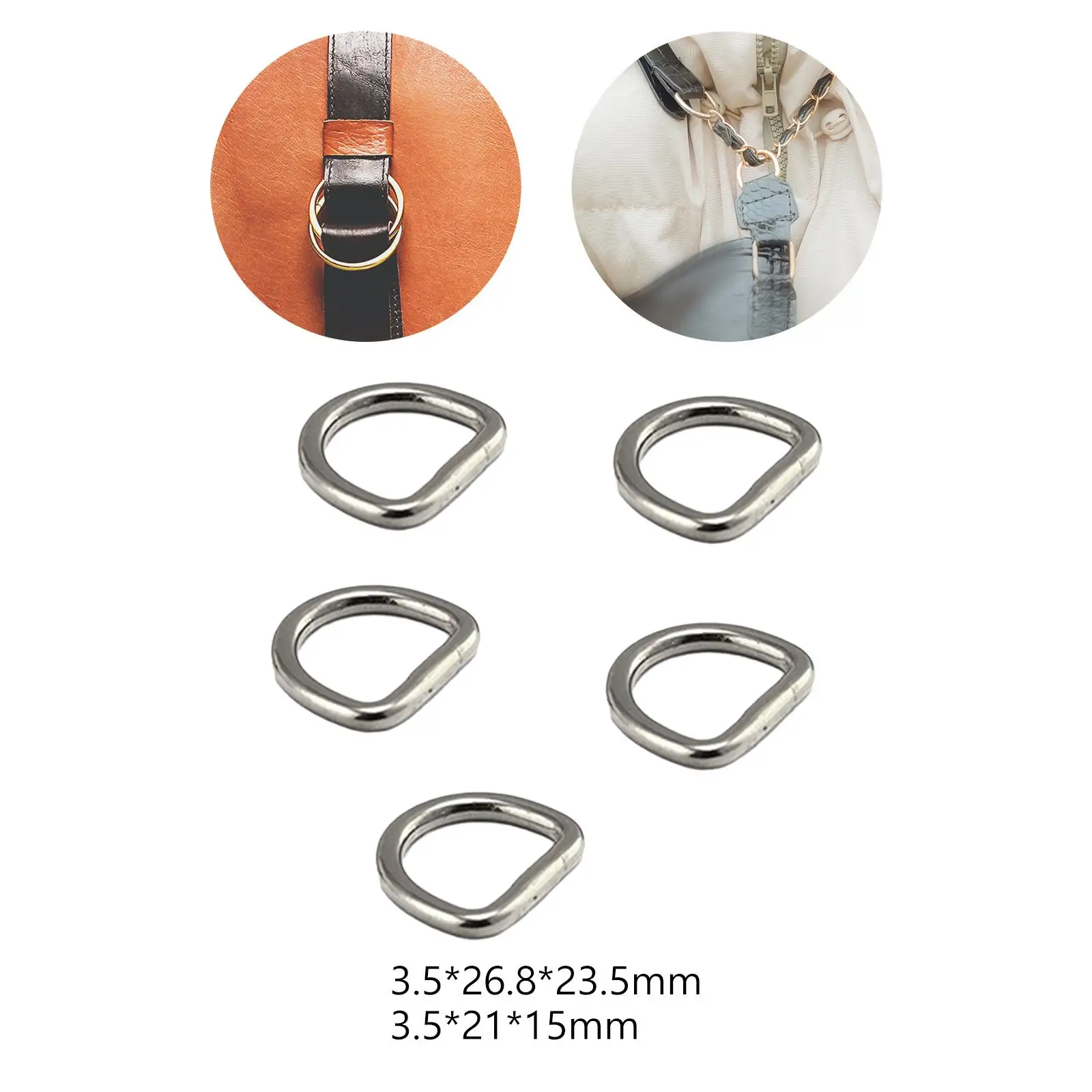 5x D Rings Metal Loops Buckles D Shape Buckle Clips Strong Heavy Duty Non Welded