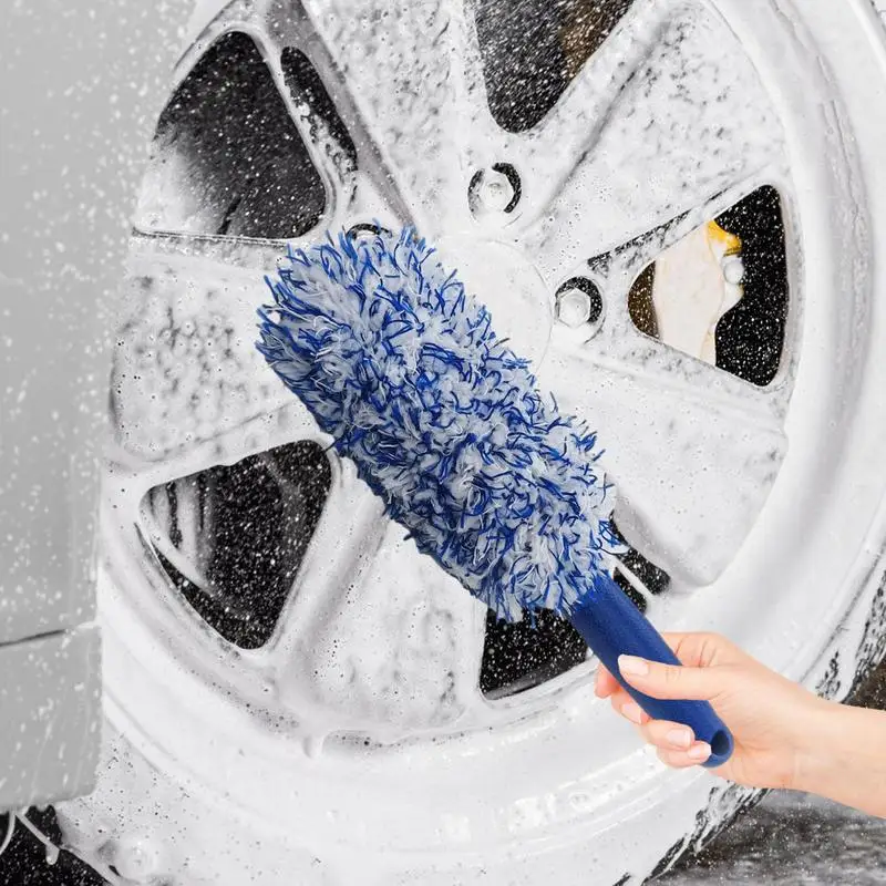 Car Wheel Brush Long Handle Auto Rims Cleaning Scrub Brushes Soft Plush Tire Scrubber Car Hubs Detailing Brush Car Maintenance