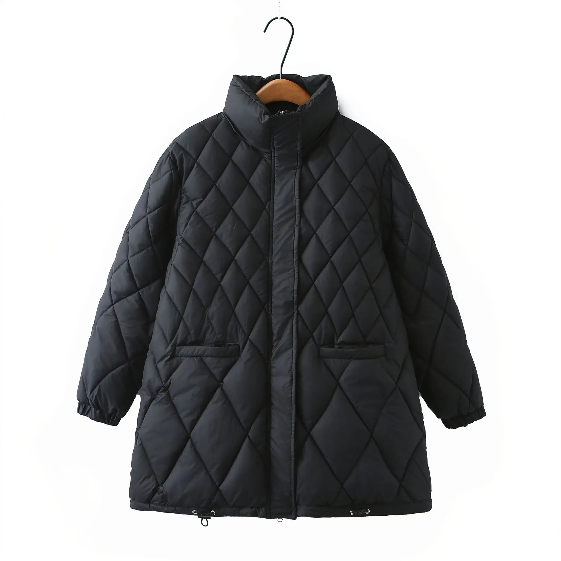 XXXXXL Fashion Plus Size Women's Parkas Winter Wear Loose A Version Stand Collar Thickened Argyle Medium Length Padded Coat 6856