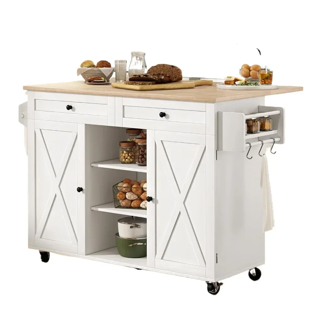 Storage Rack Trolley, Rolling Kitchen Island Trolley with Flip Top with Storage Cabinets and Tower Rack, Kitchen Island Table