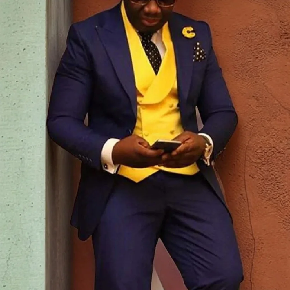 Men Suits Slim Fit Wedding Tuxeo for Groomsmen 3 Piece Jacket Vest with Pants Office Male Fashion Costume