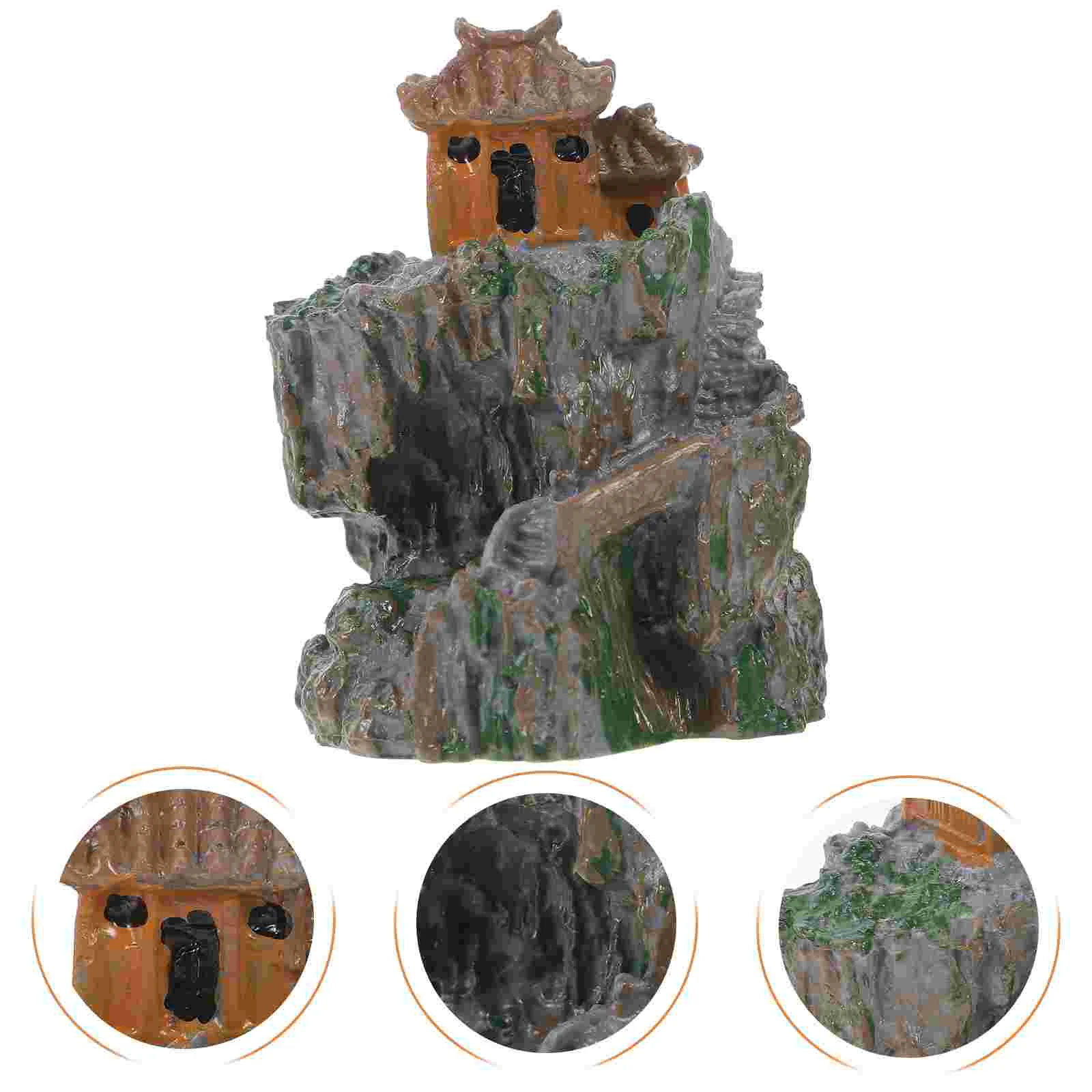

Fish Tank Landscaping Ornament Simulation Temple on Mountain Statue Bonsai Decor