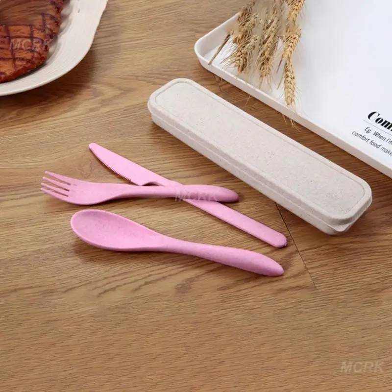Cutlery Set Western Style Cutlery Set Picnic Cutlery Set Stainless Steel Cutlery Set Picnic Tableware Camping Cutlery Set Travel Cutlery Portable Box Japan Style Wheat Straw Knife Fork Spoon
