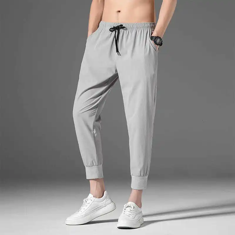 Men summer Nine point pants thin fashionable and trendy breathable oversized loose fitting ankle sports pants Fitness Trousers