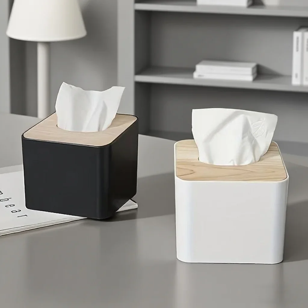Tissue Box Case Rubber PP Brown Plush Holder