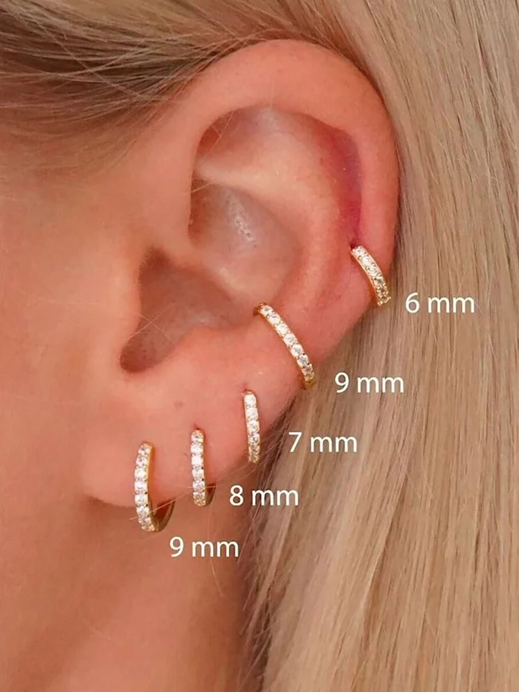1 Paar minimalistische Creolen aus Edelstahl mit Zirkonia für Damen, kleiner Huggie, dünner Knorpel-Helix-Tragus-Piercing-Schmuck – Detail 6