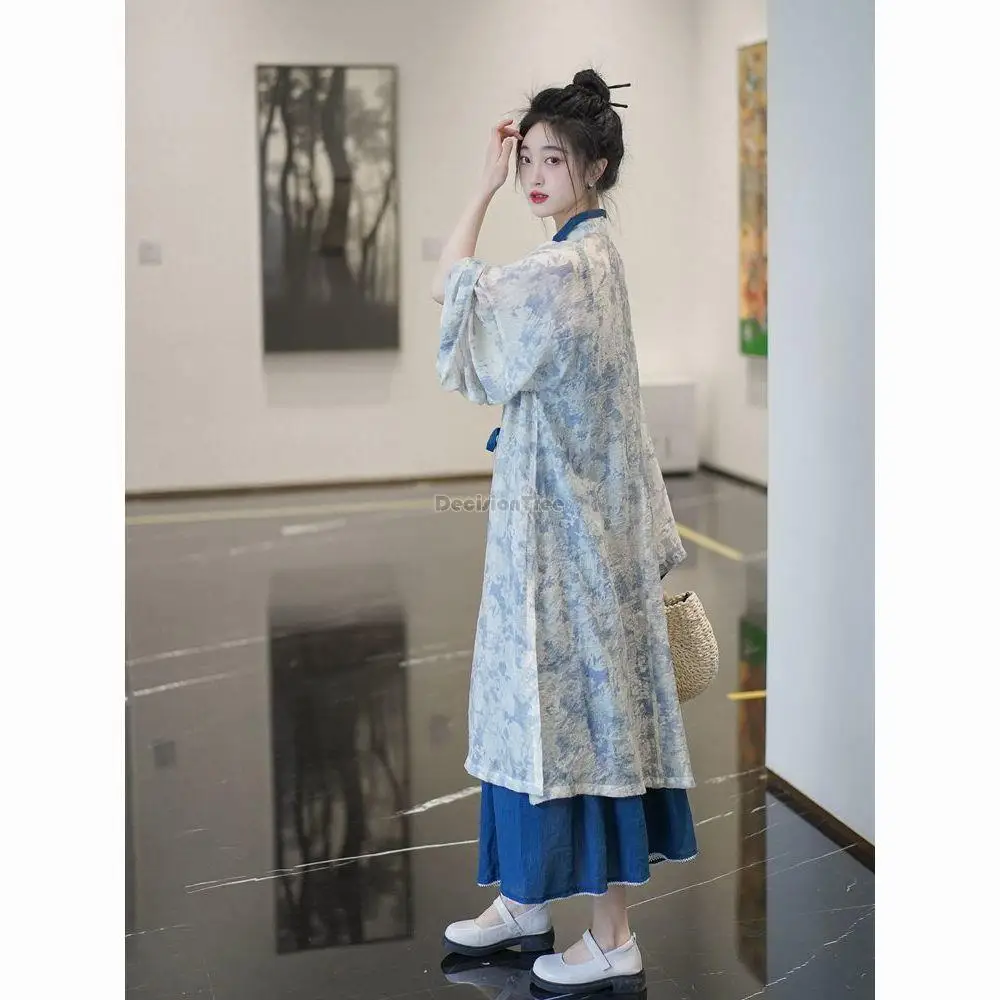 2023 ming system hanfu female spring and summer stand-up collar top long skirt new chinese style daily three-piece hanfu set