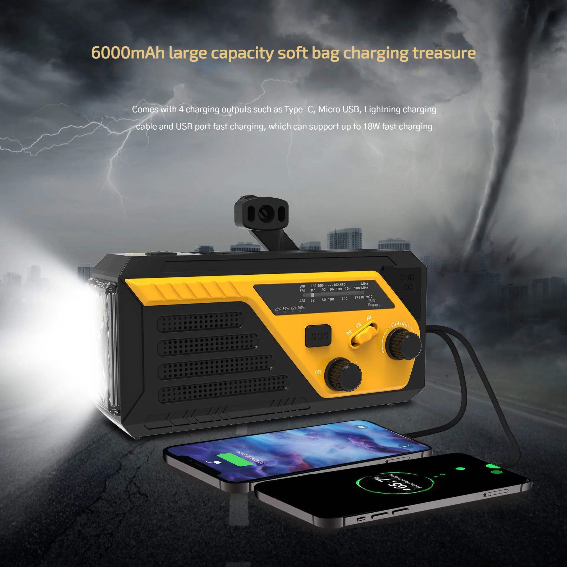 MD-C01 Disaster Prevention and Emergency Radio Solar Hand-Powered Flashlight High/Low Light/Reading Lamp Illuminating SOS Alarm