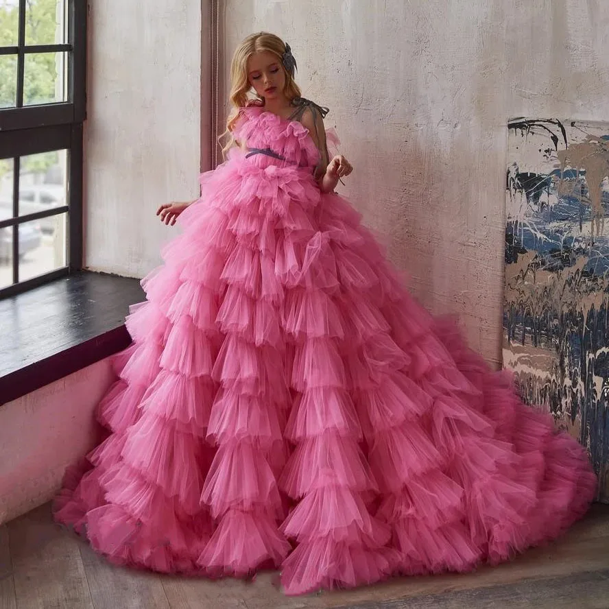 

Flower Girl Dresses For Wedding Ball Gown Kids First Communion Elegant Bow Evening Dress