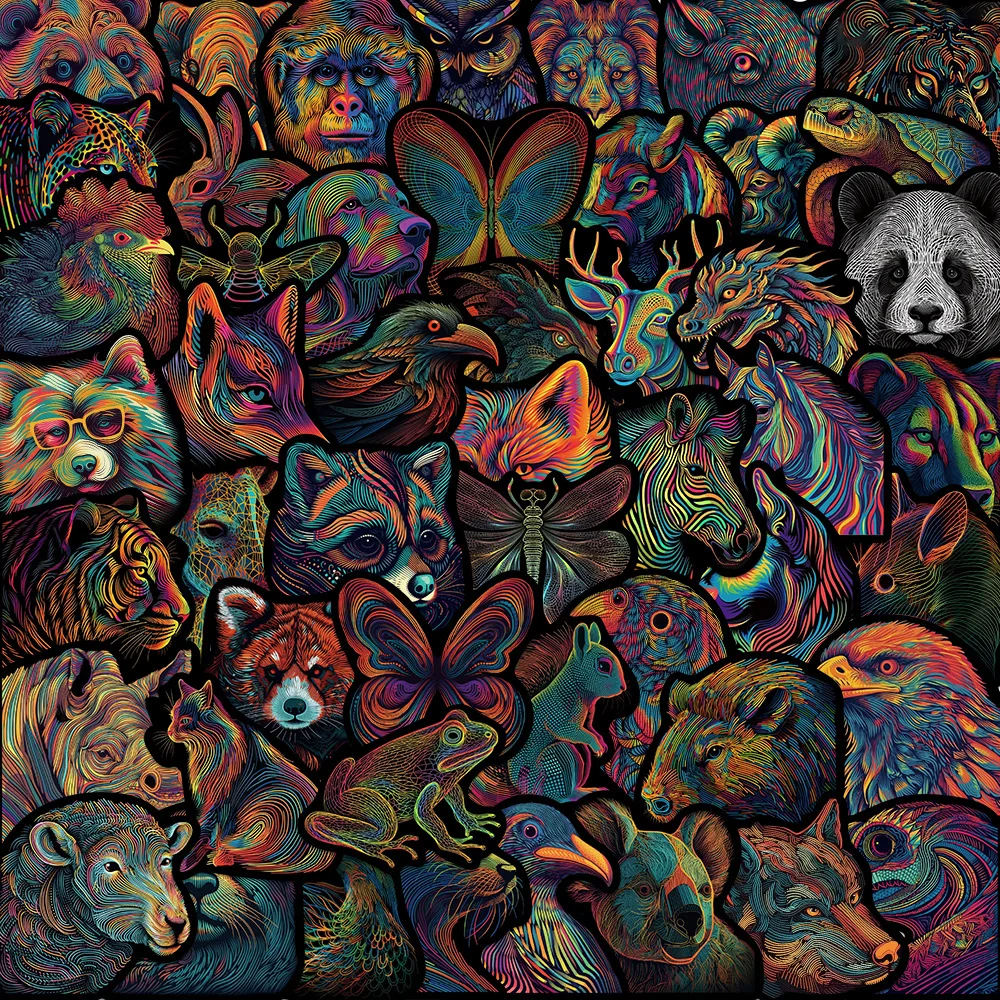 

10/30/50PCS New Psychedelic Line Animal Sticker Graffiti Cartoon iPad Computer Helmet Car Wall Sticker Toy Decoration Wholesale