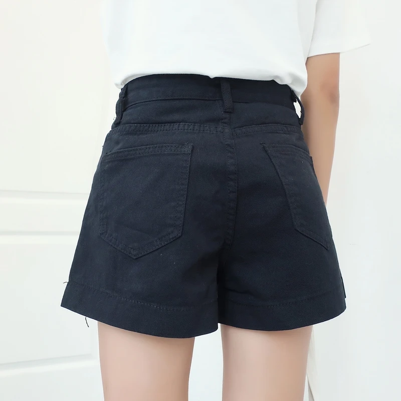 Spring New Korean Style Simple Flanging High Waist Slimming Denim Shorts Female Student All-Matching Straight Wide Leg Hot Pants compression shorts