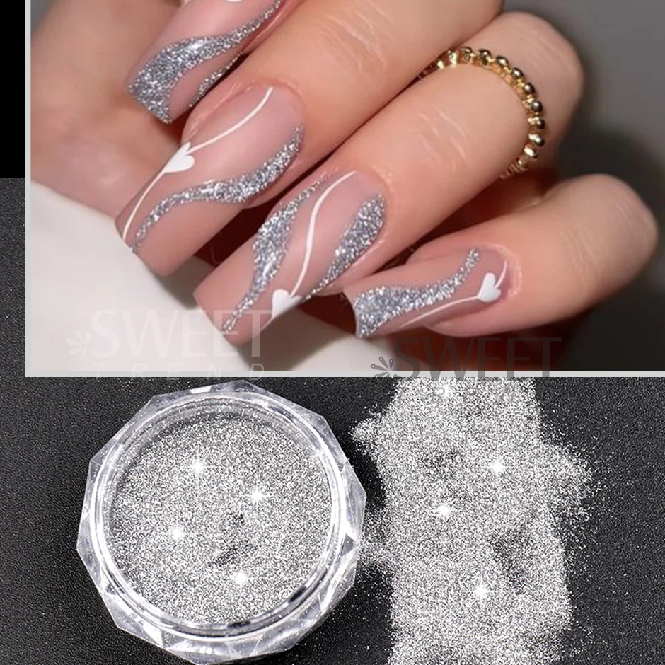 Reflective Glitter Powder Nail Art Chrome Pigment Silver Sparkly Glitter Diamond Decor Manicures Holographic Dust Supplies SAS52,nail powder,nail glitter,nail pigment,nail decoration,nail decorations