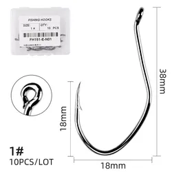 Barbed High Carbon Steel Catfish Fishing Hooks Set - Pack of 10 (Size -1)