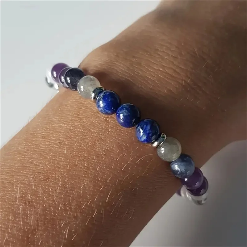 Bracciale con perline di cristallo in pietra naturale per donna