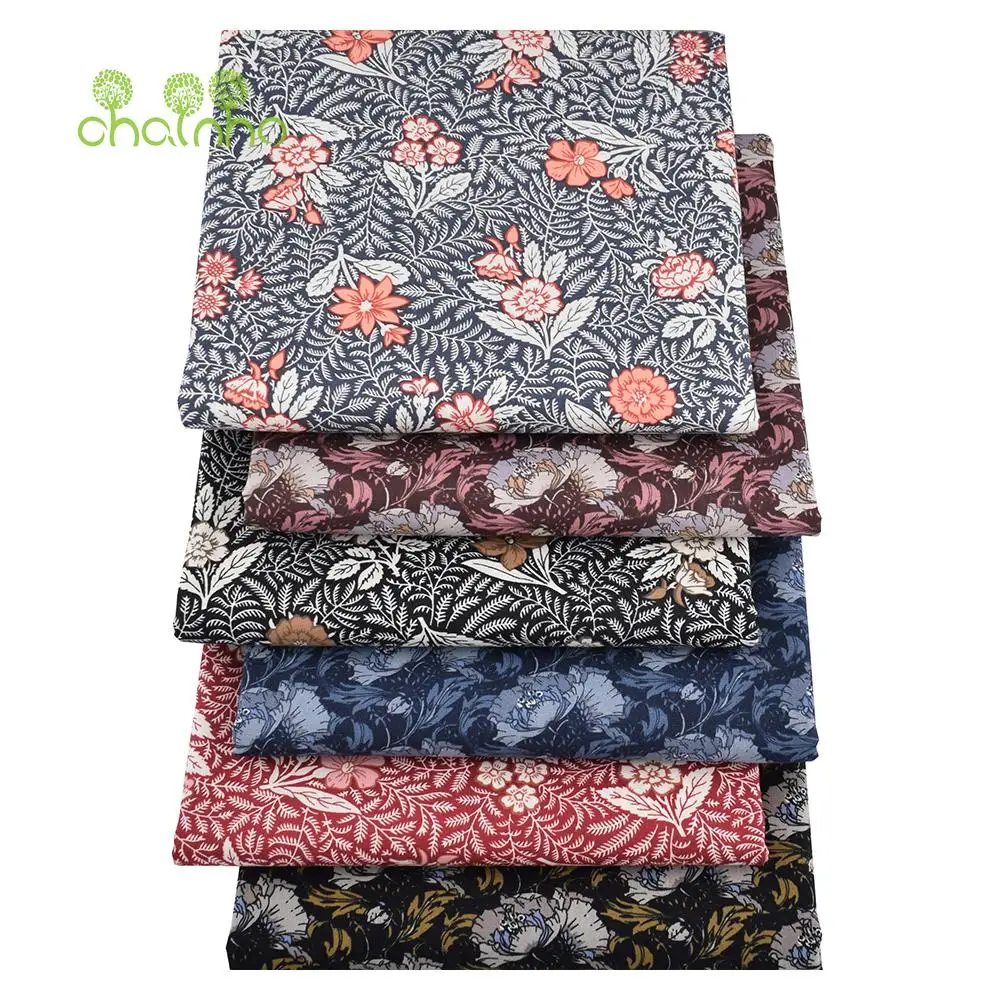 Chainho,Printed Plain Weave Poplin Cotton Fabric,DIY Sewing Quilting Material,Patchwork Cloth,Flower Series,4 Sizes,PCC130