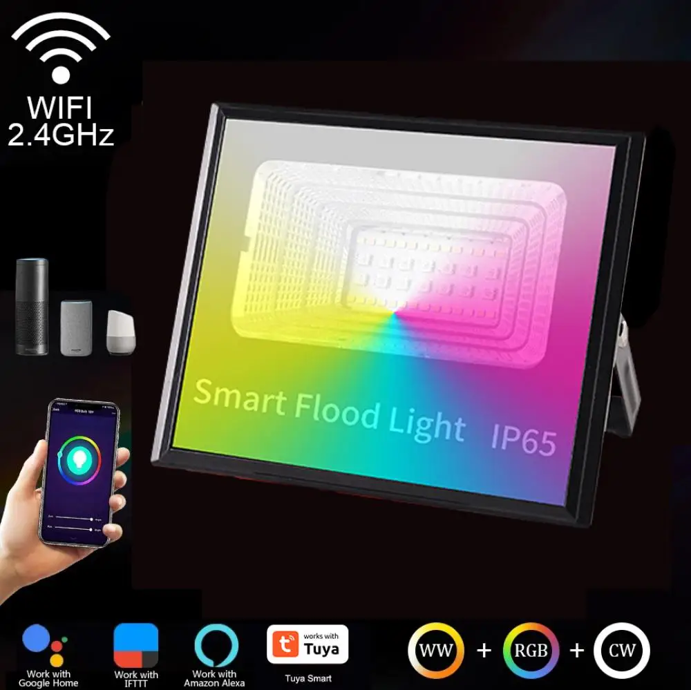 LED 와이파이 투야 스마트 앱, 알렉사 투야 야외 조명, 30W RGB 방수, 어린이 선물 스포트라이트, IP65